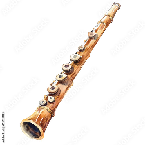 Flute watercolor clipart illustration