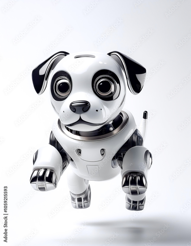 AI Dog Robot floating or flying isolated white background AI Dog Robot floating or flying isolated white background