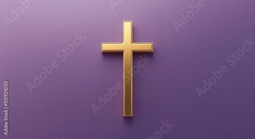 A golden cross set against a smooth purple background for religious symbolism...