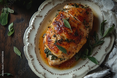 Cheesy spinach or herb filled chicken breast baked to juiciness and perfection Delicious and satisfying photo