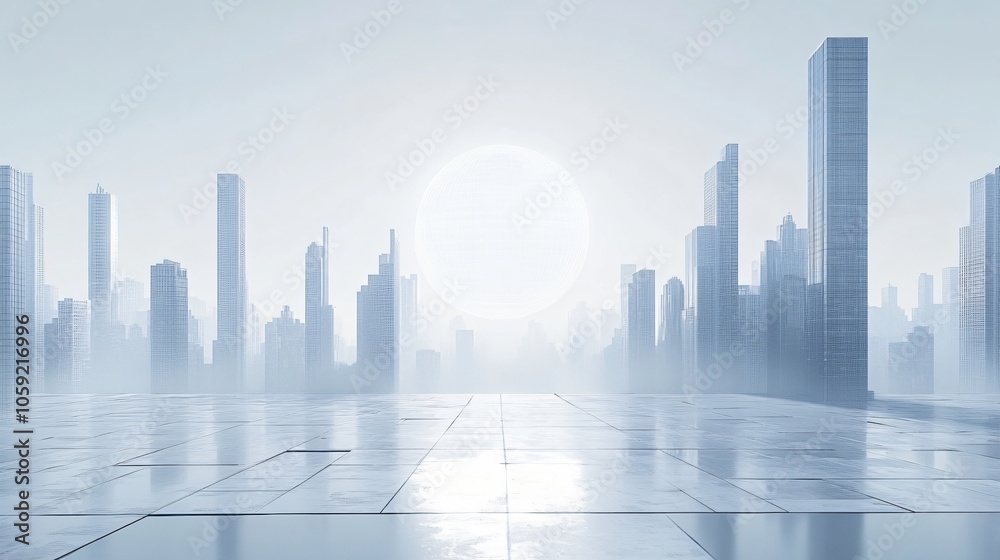 Bright Urban Dreamscape: CBD Skyline with E-Commerce and Automotive Advertising under a Radiant Sun Bright Urban Dreamscape: CBD Skyline with E-Commerce and Automotive Advertising under a Radiant Sun