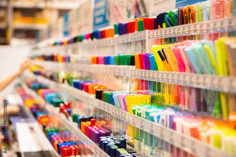 hundreds of pens on display at a stationery shop hundreds of pens on display at a stationery shop