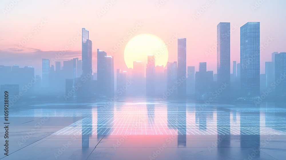 Bright Urban Dreamscape: CBD Skyline with E-Commerce and Automotive Advertising under a Radiant Sun Bright Urban Dreamscape: CBD Skyline with E-Commerce and Automotive Advertising under a Radiant Sun