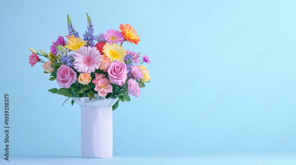 Colorful Bouquet of Flowers Wrapped in White Paper Colorful Bouquet of Flowers Wrapped in White Paper