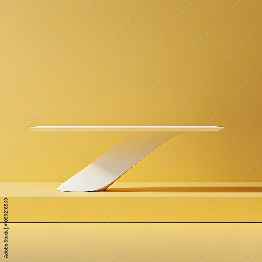 A 3D podium white rectangular table is balanced on the edge of an angled yellow platform, in a minimalist style, with a solid color background, studio lighting, soft light, delicate texture, high sat
A 3D podium white rectangular table is balanced on the edge of an angled yellow platform, in a minimalist style, with a solid color background, studio lighting, soft light, delicate texture, high sat