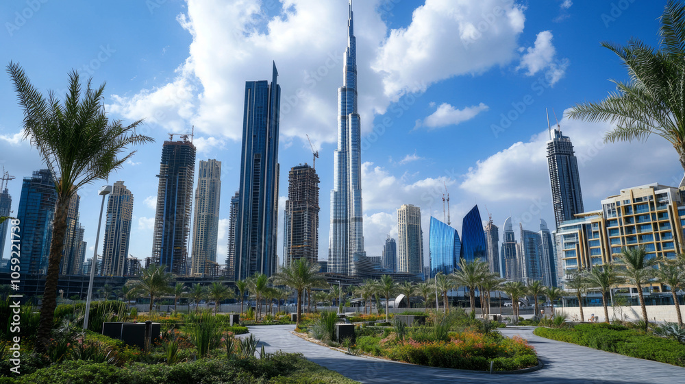 Fototapeta premium A modern office building in Dubai, United Arab Emirates, on July 29, 2024.