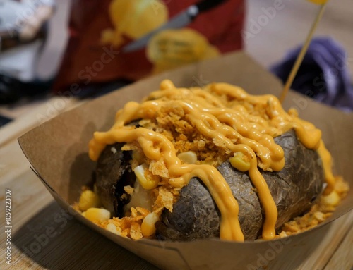 Stuffed Turkish baked potato food meal also known as kumpir