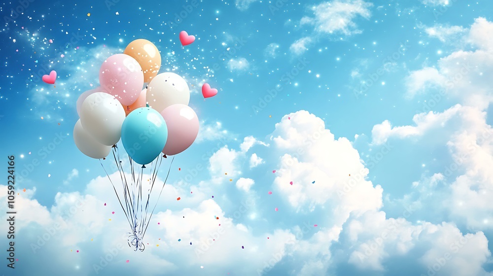 Fototapeta premium Birthday card template with balloons and editable text