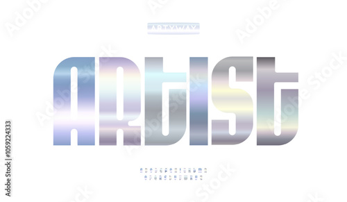 Glossy chrome alphabet, smooth metallic letters, sleek gradient font for refined logos, trendy headline, holographic typography, premium design. Vector typeset.