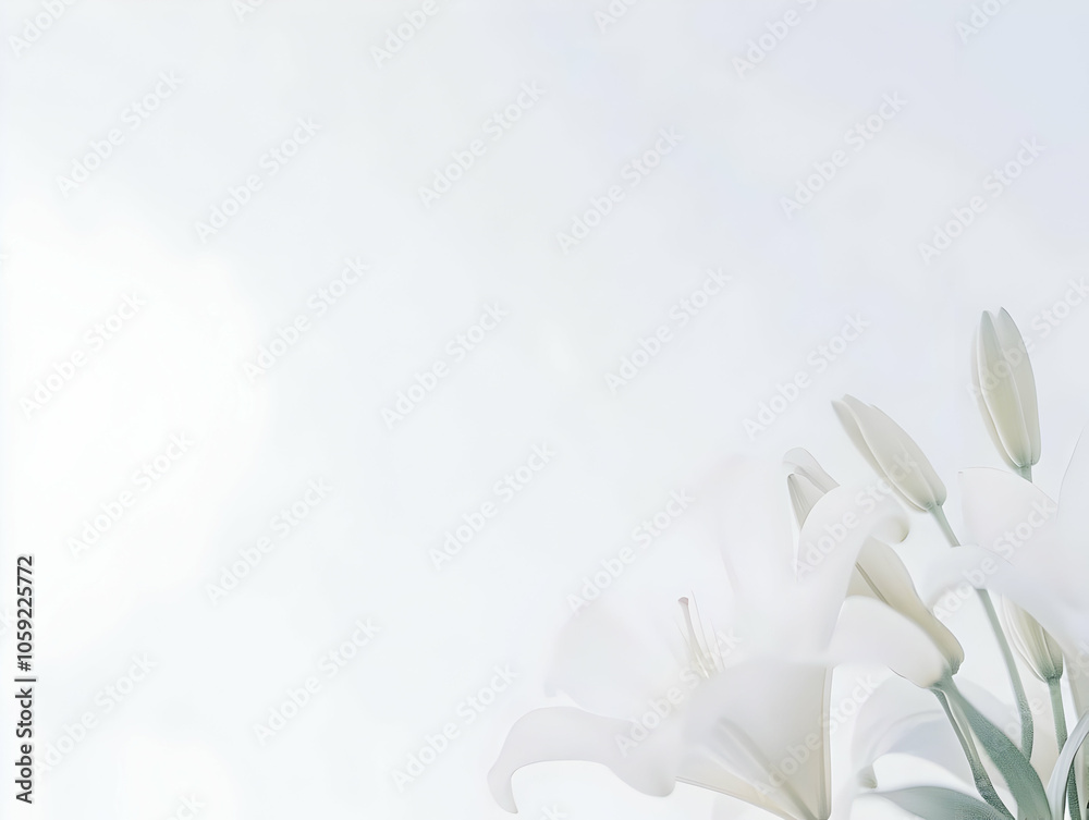 A soft, serene arrangement of white lilies against a light background.