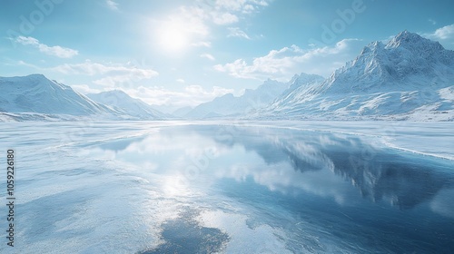 Wallpaper Mural Snowy Mountains and Glaciers: A Winter Wonderland with Ice Lakes and Vehicles for Advertising Backgrounds Torontodigital.ca