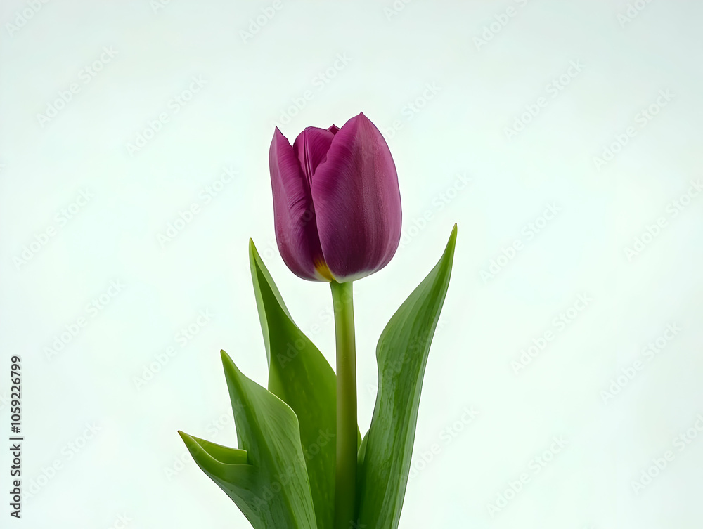 Fototapeta premium A single purple tulip stands elegantly against a light background, showcasing its beauty.
