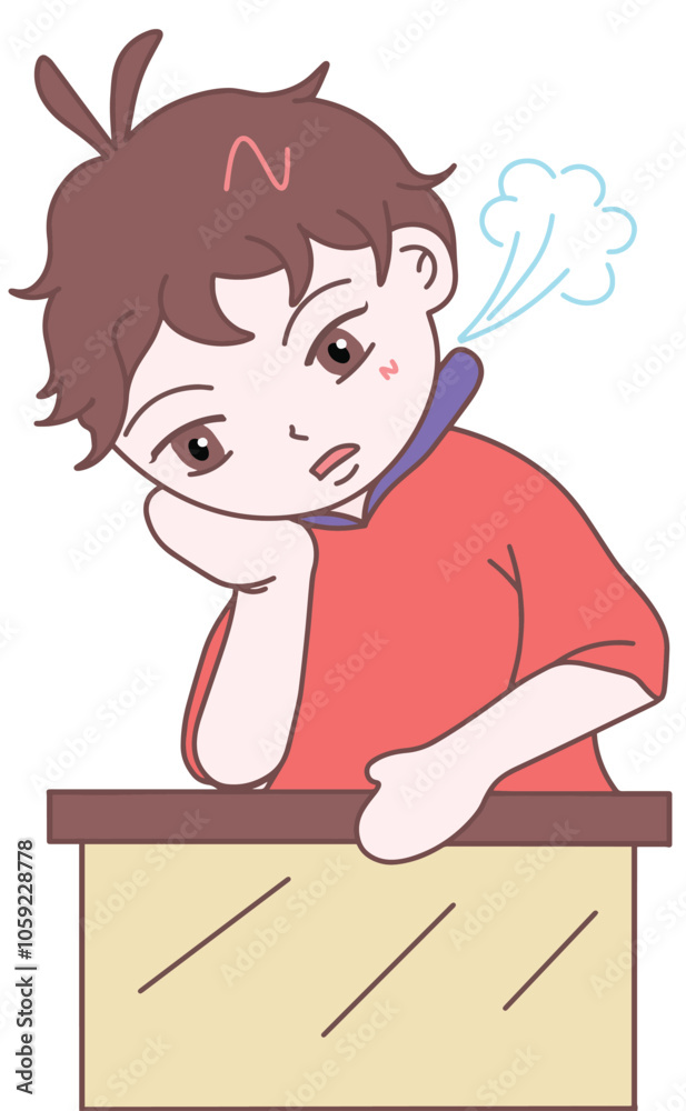 The little boy is bored, illustration vector, eps, cartoon The little boy is bored, illustration vector, eps, cartoon