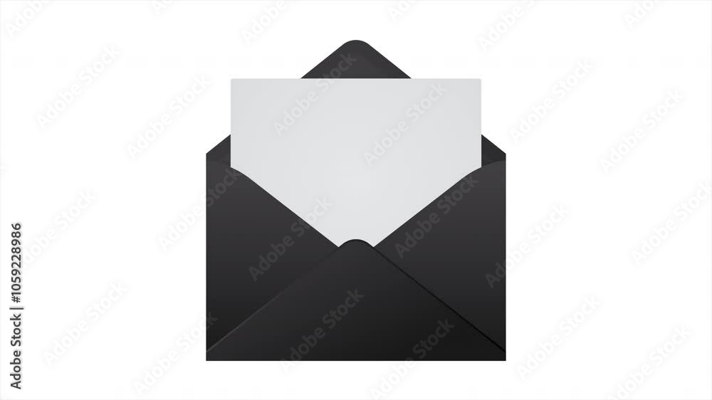 Animation of the opening envelope with white paper. Email message icon animation. Message notification animation. Mail and messaging icon