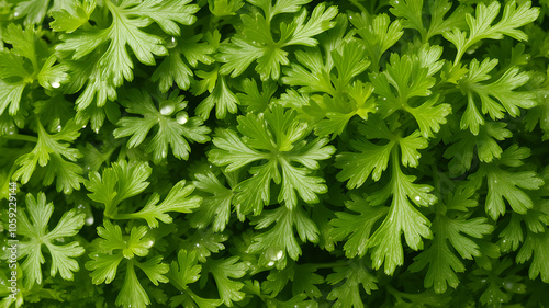 Coriander leaves in vegetables garden for health, food and agriculture concept design. Organic coriander leaves background.