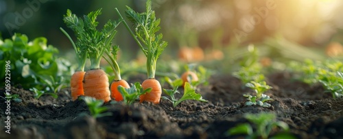 Closeup of Growing Carrots in a Garden on a Sunny Day