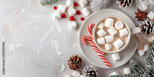 Winter Hot Chocolate With Marshmallows and Candy Canes