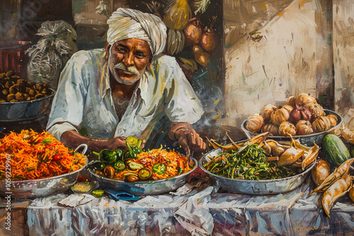 Colorful Indian Street Vegetable Vendor Offering Fresh Produce for Sale
