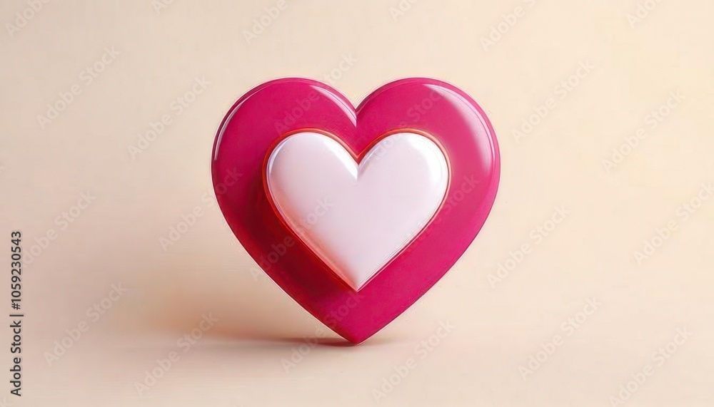 A vibrant pink heart with a white inner heart, set against a soft beige background, symbolizing love and affection.