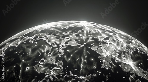 A Black And White Image of the Moons Surface With Stars in the Background
