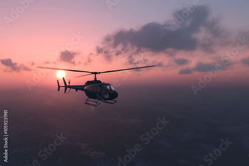 modern helicopter in beautiful sky with copy space for text photo