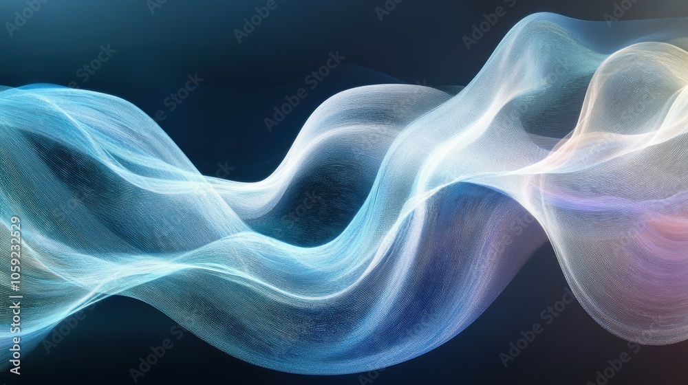 Naklejka premium Abstract Blue and White Wave Pattern on Dark Background - Digital Art, Technology, and Design