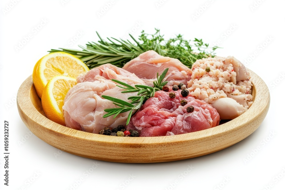 Display of raw minced chicken on a white surface Display of raw minced chicken on a white surface