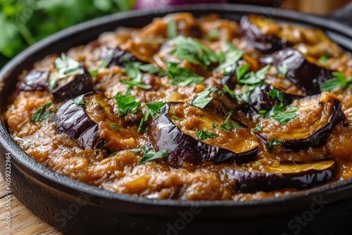 Eggplant dip Baba Ghanoush Classic vegan Arabic appetizer mutabbal Close up photo