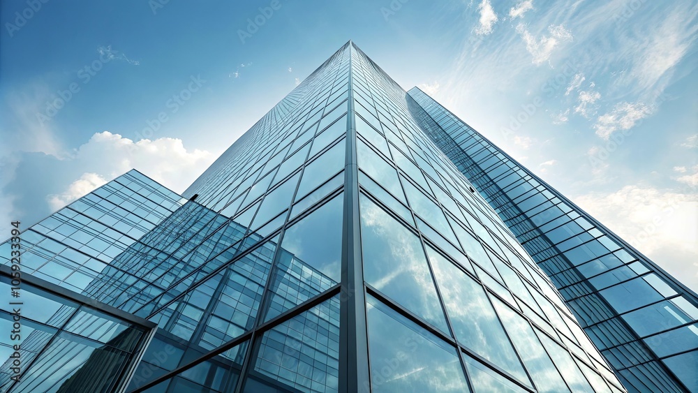 Towering Angular Structure Against Blue Sky