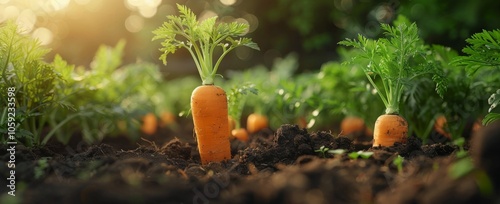 Closeup of Growing Carrots in a Garden on a Sunny Day