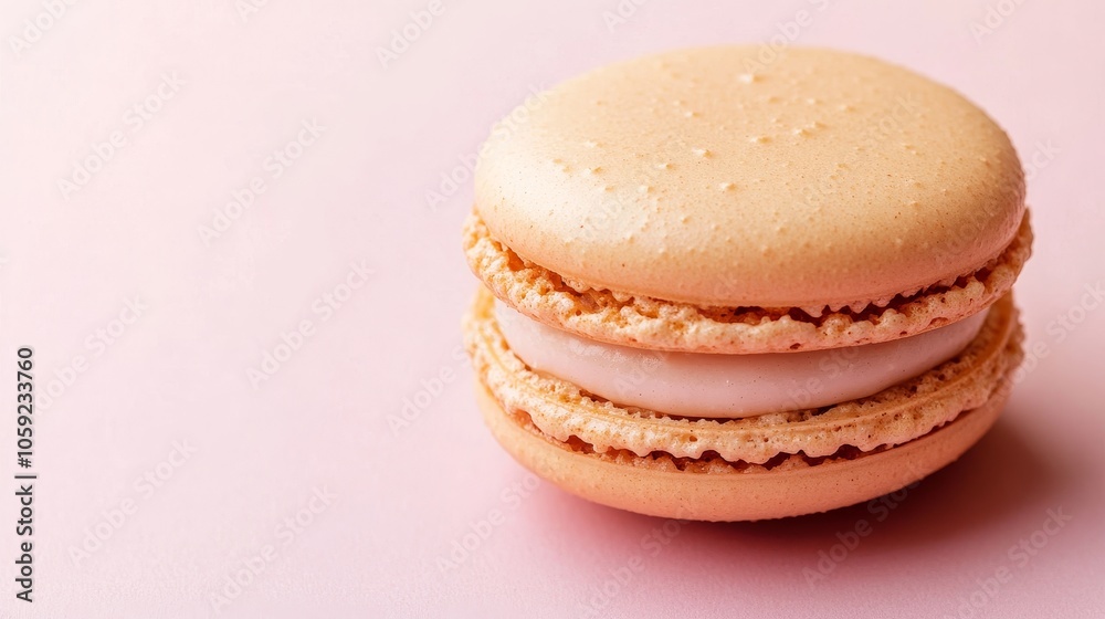 Delicate Single Macaron on Pastel Background with Negative Space for Copy. Delicate Single Macaron on Pastel Background with Negative Space for Copy.
