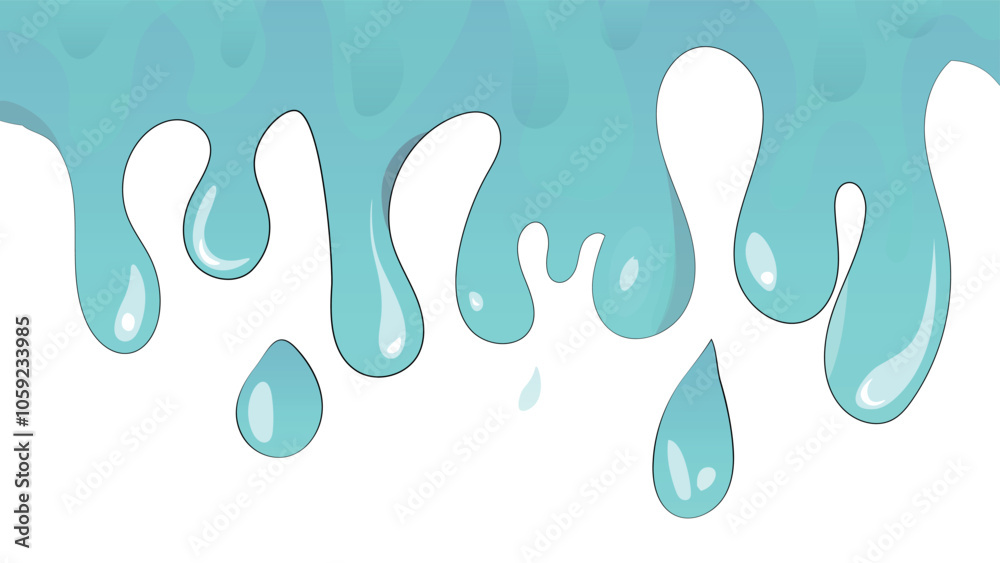Drops of water flowing from above. blue water splashes. Cartoon blue water drops. Drops of water flowing from above. blue water splashes. Cartoon blue water drops.