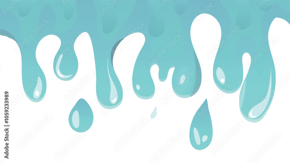 Drops of water flowing from above. blue water splashes. Cartoon blue water drops. Drops of water flowing from above. blue water splashes. Cartoon blue water drops.