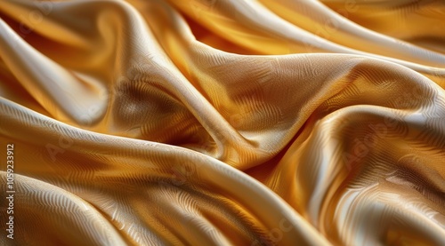 Golden Satin Fabric Draped and Folded Close-Up