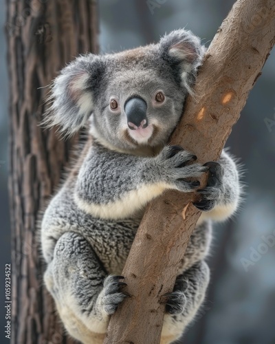 Koala Gripping a Tree Trunk in an Australian Forest