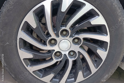 Close-Up Detail of Car Wheel Rim