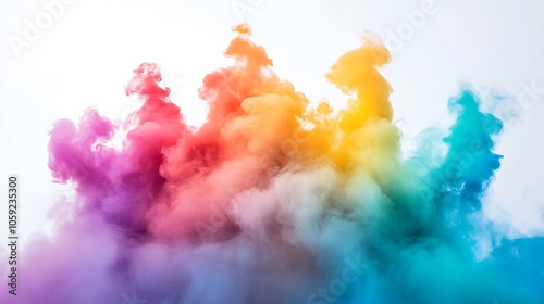 Brilliant explosion of rainbow hues against a stark white background