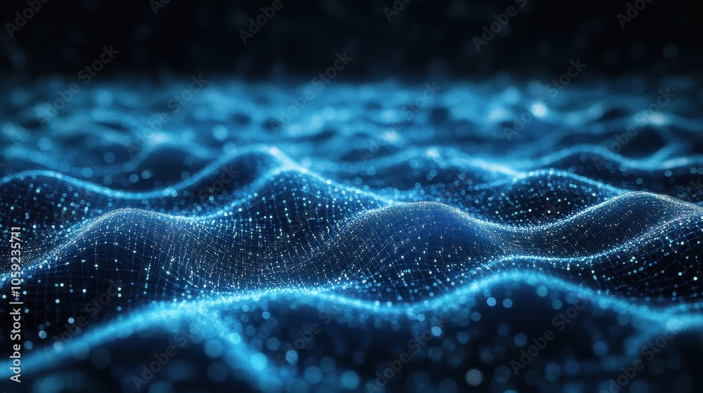 Abstract Blue Digital Wave with Glowing Particles - Technology Background