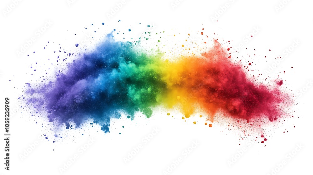 Dramatic rainbow color explosion on white background, radiant hues of red, blue, green, and yellow bursting outward Dramatic rainbow color explosion on white background, radiant hues of red, blue, green, and yellow bursting outward