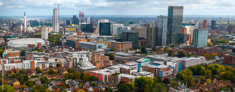 Panoramic Aerial image of Birmingham cityscape - England UK 