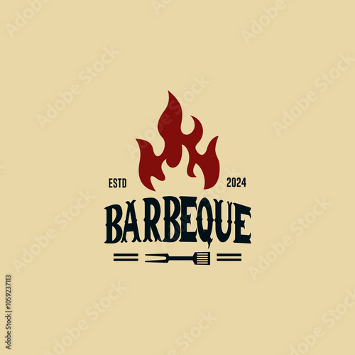 Fire Flame Vintage Retro BBQ, Special BBQ, Barbeque Label Stamp Logo design vector illustration