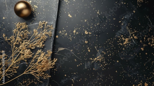 Gold And Black Vases With Dried Flowers
