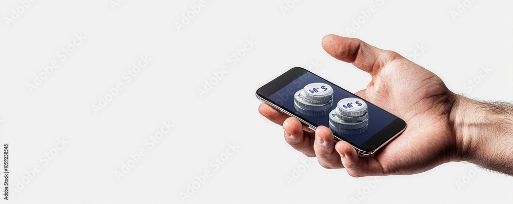 Hand Holding Mobile Phone with Isometric Display Hand Holding Mobile Phone with Isometric Display