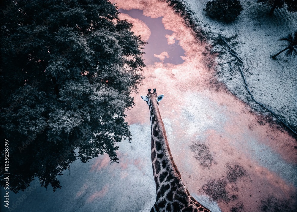 Naklejka premium Aerial View of a Majestic Giraffe in its Natural Habitat - Wildlife Photography
