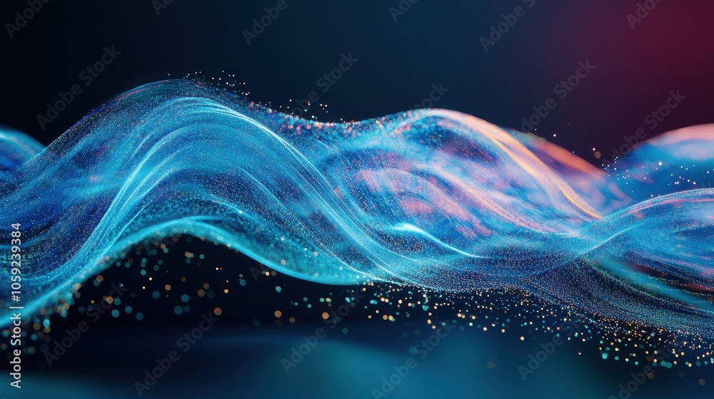 Obraz premium Abstract Blue and Pink Wave with Glittering Particles Background - Digital Art.