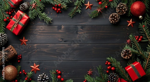 Christmas Decorations on Wooden Background