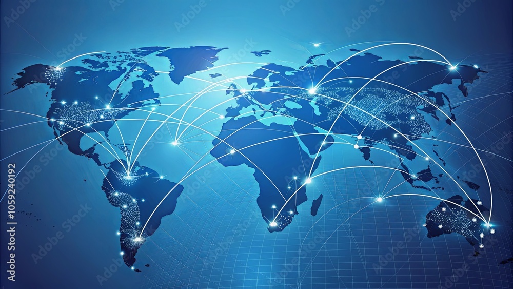Digital Network Map with Light Paths Across the Globe Digital Network Map with Light Paths Across the Globe