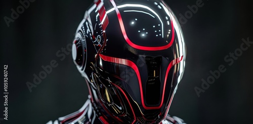 Futuristic Robot Wearing a Red And Black Helmet