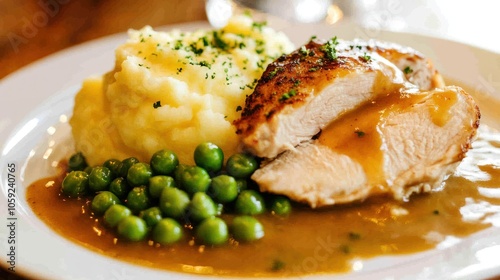 Chicken Dinner with Mashed Potatoes and Peas