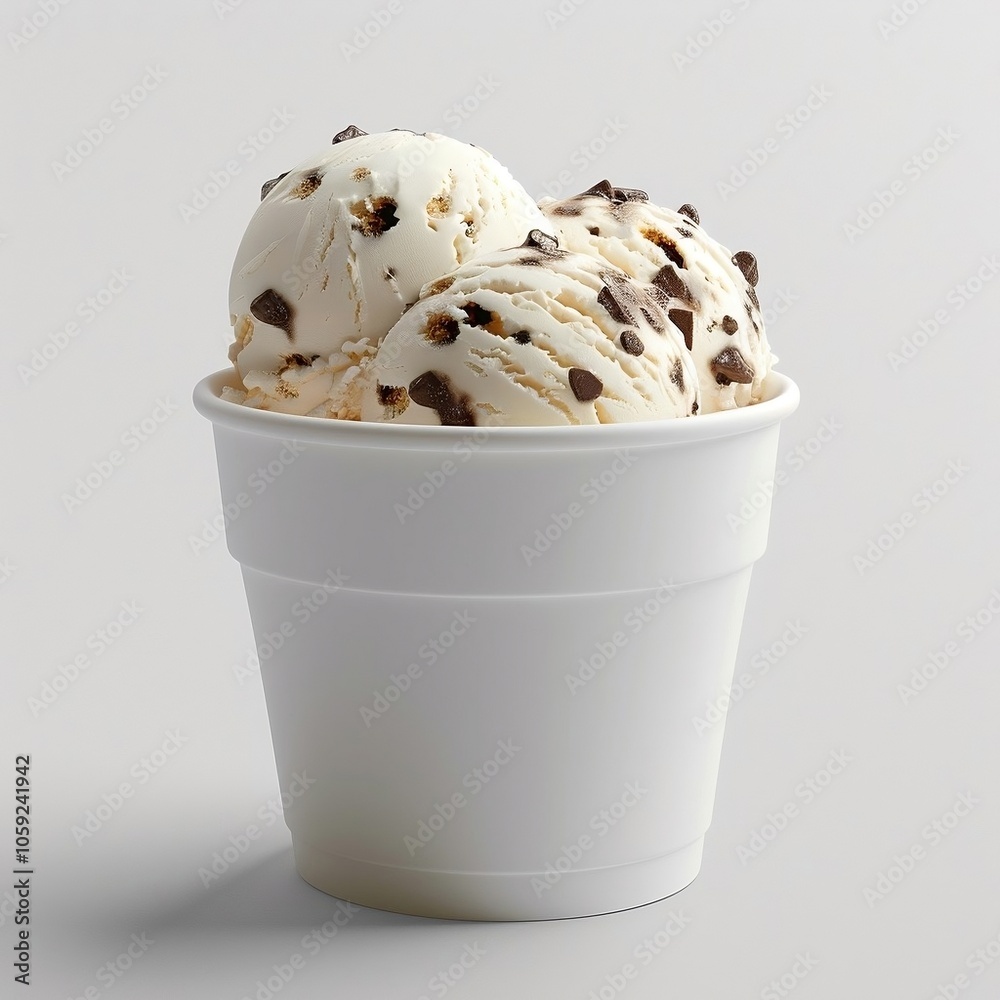 Ice cream in a white paper bowl. Mockup ice cream on white background Ice cream in a white paper bowl. Mockup ice cream on white background